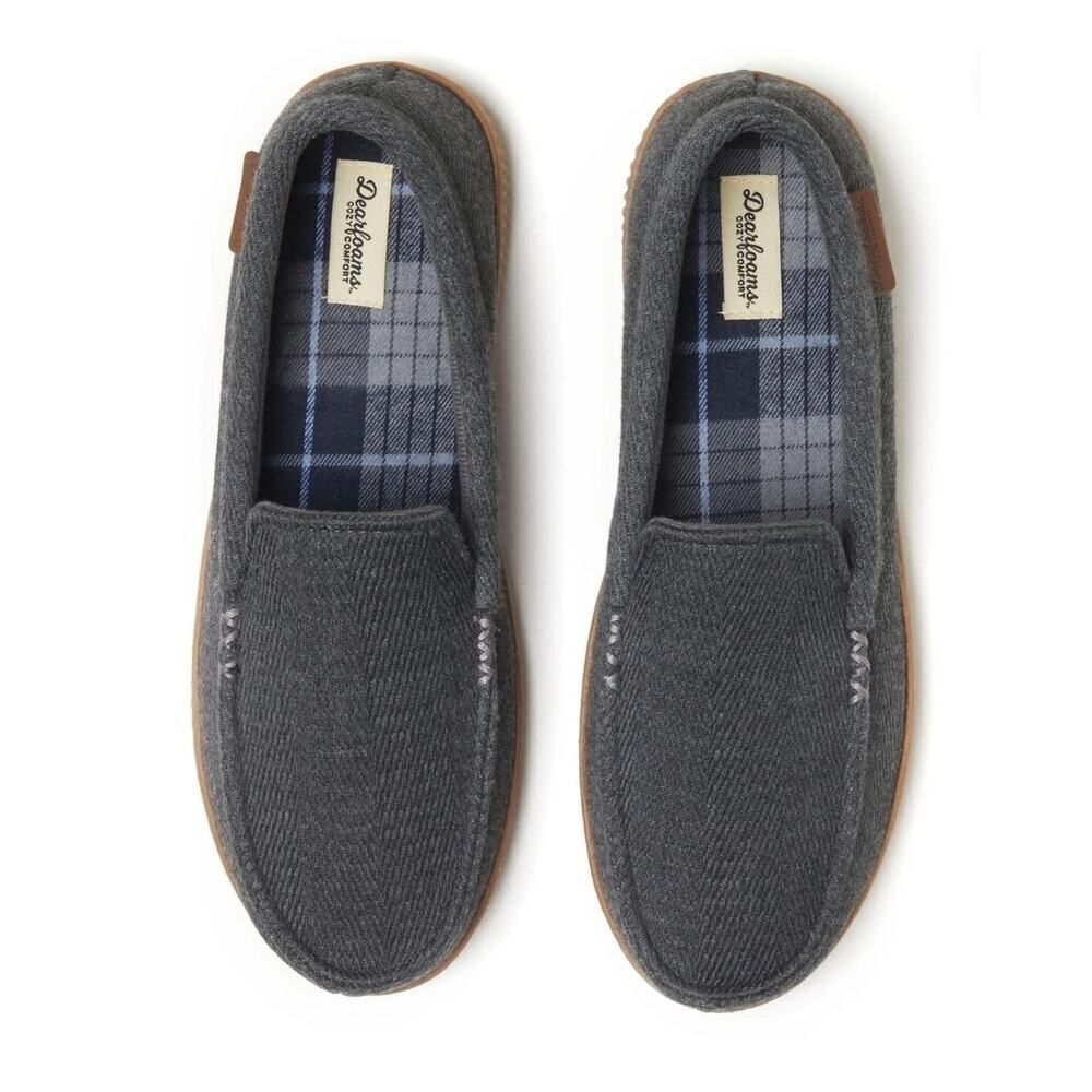 Dearfoams Cozy Comfort Men's Woven Moc W/ Accent Stitch Slippers Size 8.5M